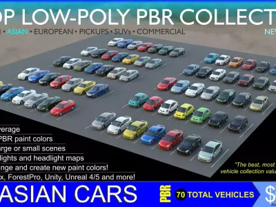 R3DP ASIAN CARS LOW-POLY PBR COLLECTION - 70 Total Vehicles Low-poly 3D model