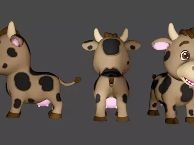 Rigged Dark Brown Spotted Cute Farm Cow  Low-poly 3D model