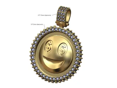 Iced Money emoji pendant with bail 3D print model