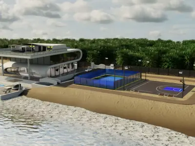 Modern Luxury Beach House with Sports Area 3D model