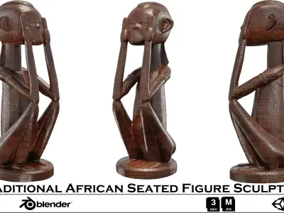 Traditional African Seated Figure Sculpture Low-poly 3D model