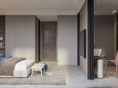 modern bedroom and bathroom interior scenes  3D model