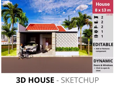House 8x13m code 632 - Sketchup 3D model 3D model 3D model