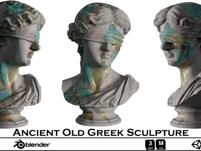 Ancient Old Greek Sculpture - Blindfolded Bust 3D Model Low-poly 3D model