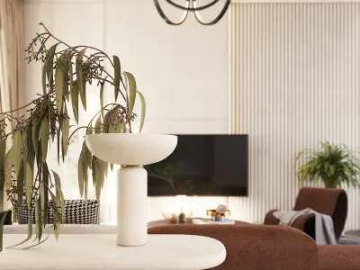 Botanical Scandinavian Living Room Nature Infused Interior Scene 3D model