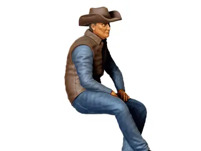 N4 man sitting on the back of pickup truck 3D print model