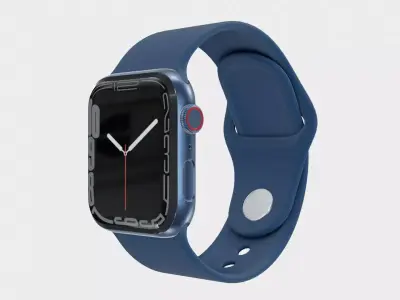 Apple Watch 7 - Silver Stainless Steel Case Blue Sport Band Low-poly 3D model