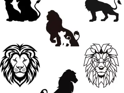 Lion Silhouette Wall Decoration Set 3D print model