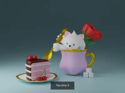 cats collection cat with cup and cake