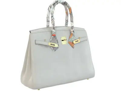 Hermes Birkin Black Cream with accessories Low-poly 3D model