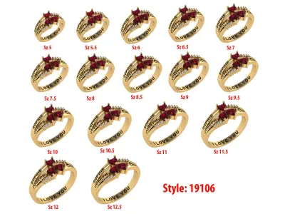 Personalized 3 Heart Gem Stone Mothers Ring Set Sizes 5 to 12 3D print model