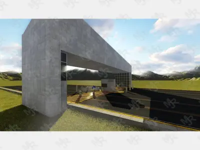 Entrance1 parking garage with car Low-poly 3D model