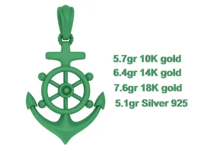 Anchor with Ships Wheel Pendant 31cm height printable pendant 3D print model