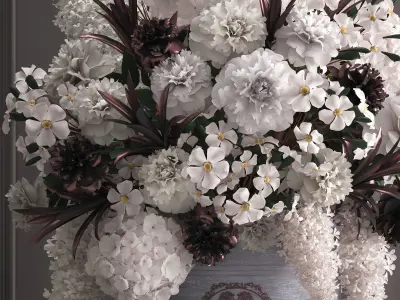 Bouquet white of flowers in a gift box 3D model