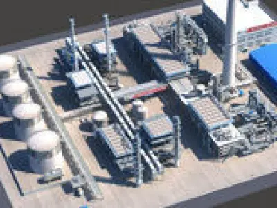 Refinery power plant Low-poly 3D model