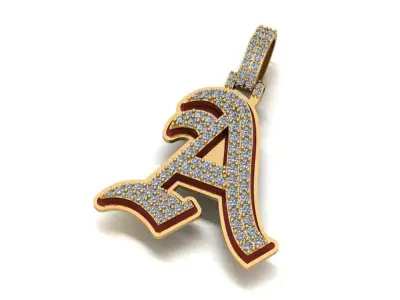 LETTER A pendant in gold with diamonds 3D model
