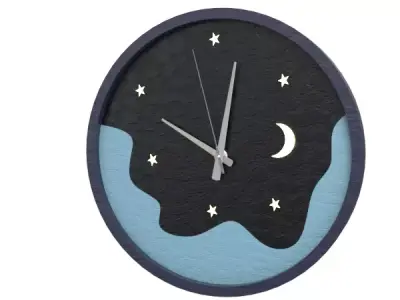  Wall Clock - Night Sky and Waves - Furniture Design Free low-poly 3D model