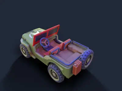 Lowpoly cartoon PBR WW2 army jeep vehicle 3D model