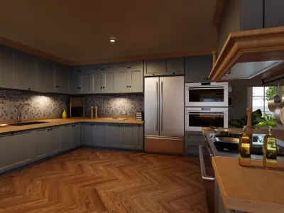 Classic style porch house kitchen furniture pack Low-poly 3D model