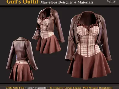 Girl Outfit- MD-Clo3d - Smart Material-Textures -OBJ - FBX  3D model