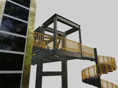 Steel Pedestrian Bridge-Elevator-Spiral Stair-Truss Type-19 3D model