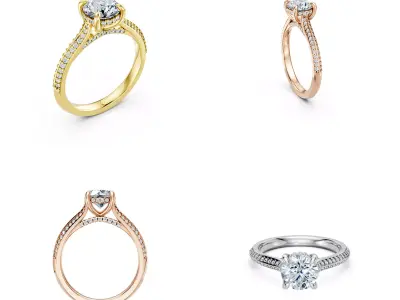 Luxury Double Pave Solitaire Diamond Ring CAD 3DM File 3D print model