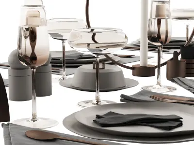 064 Tableware decor set 02 biege and bronze 3D model