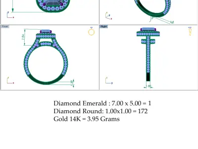 Round Edge Emerald Diamond Ring 3D print model