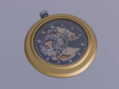 Vintage Pocket Watch High Poly Photorealistic Gold and Red Metal 3D model