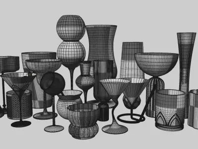 Drink set - Cocktail Glasses Low-poly 3D model