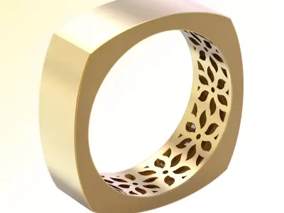 Square Frame Luxury Diamond Ring Unisex Couple Matching Set 3D print model