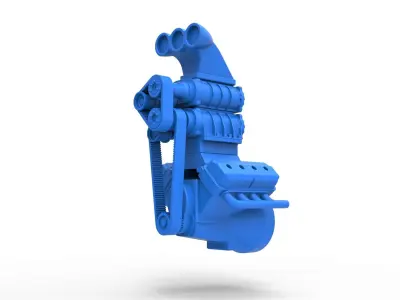 Engine V8 with double supercharger Scale 1 to 25 3D print model