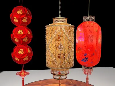 Chinese red lanterns 3D model