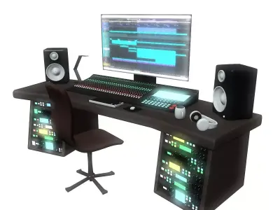 Music Studio Desk Setup 3D model
