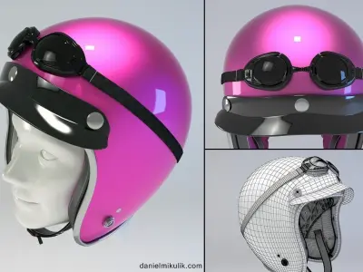 PINK Retro Motorcycle Helmet 3D model