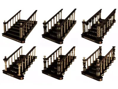 Carved Stairs Collection Black Low-poly 3D model