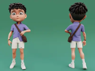 Chibi Boy with Shirt shorts Snecker Style Street Fashion Low-poly 3D model