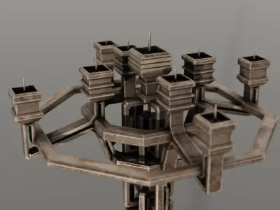 Two detailed game ready dwarven candlesticks Low-poly 3D model