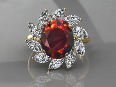 Flower ring 3D print model 5