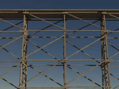 Wood trestle bridge adapted for your games PBR material Low-poly 3D model