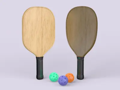 Wooden Pickleball Paddles and Balls 3D model