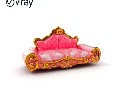 Baroque Style Pink Sofa Model Pack Low-poly 3D model