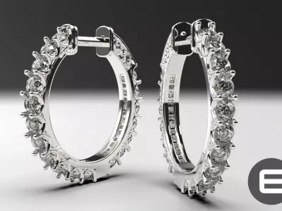 hoop eternity earrings 18mm dia 2mm stones 3d model round rings 3D print model