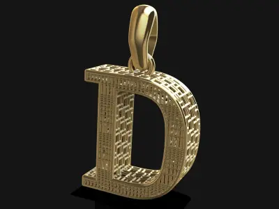 Geometric Letter D Pendant Minimalist 3D Printable Jewelry  3D print model