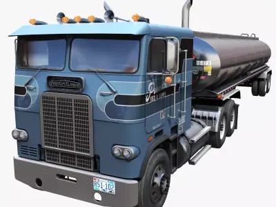 Freightliner cabover fuel trailer Low-poly 3D model
