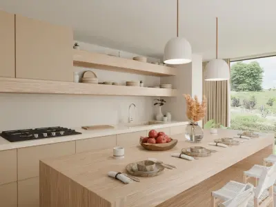 Minimalistic light wood neutral colors kitchen  Free 3D model