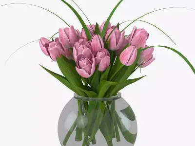 Tulips in glass vase 3D model