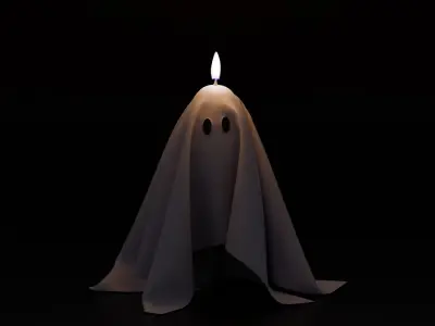 Halloween Ghost Candle with Animated Fire 3D model
