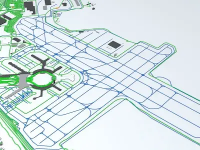 San Francisco SFO Airport Roads Buildings and Public Transport 3D model