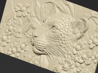 Leopard and Flowers A53 3D print model